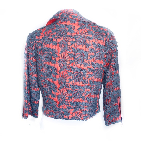 Darling M Gray Lace Moto Jacket Crop 3/4 Sleeve - Picture 4 of 4